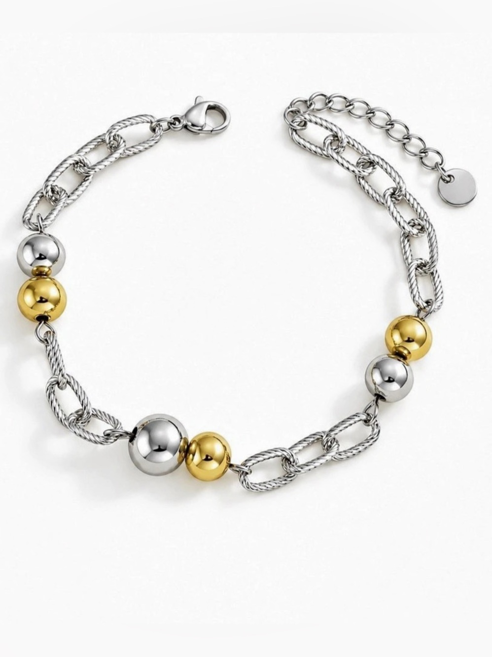 Two-Tone Silver and Gold Bead Bracelet